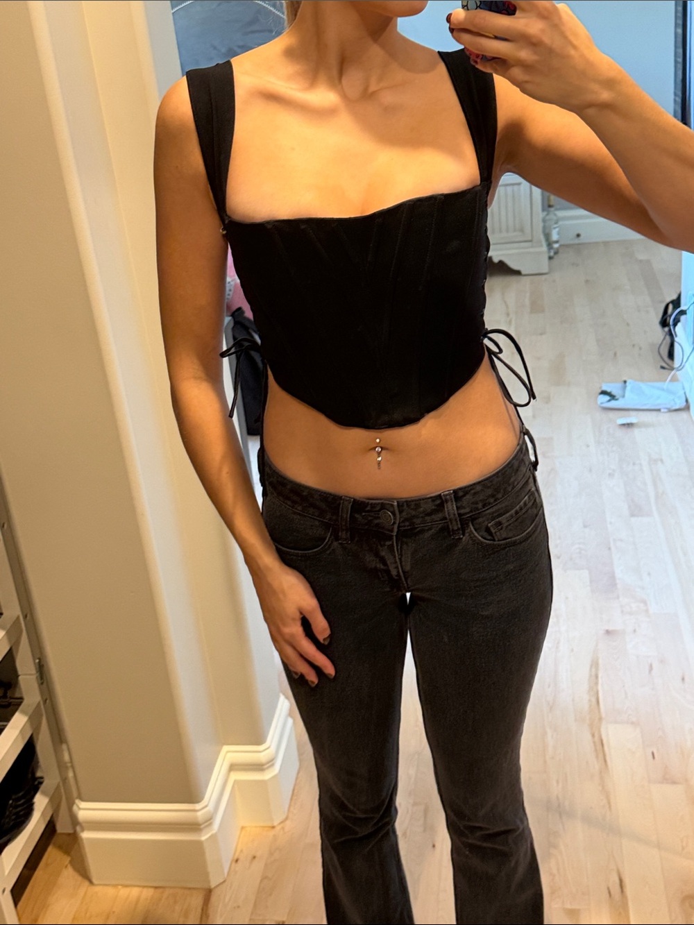 Women’s Black Corset-Style Top with Wide Straps